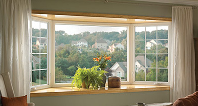 Home interior with East pro Series windows featuring a bay window