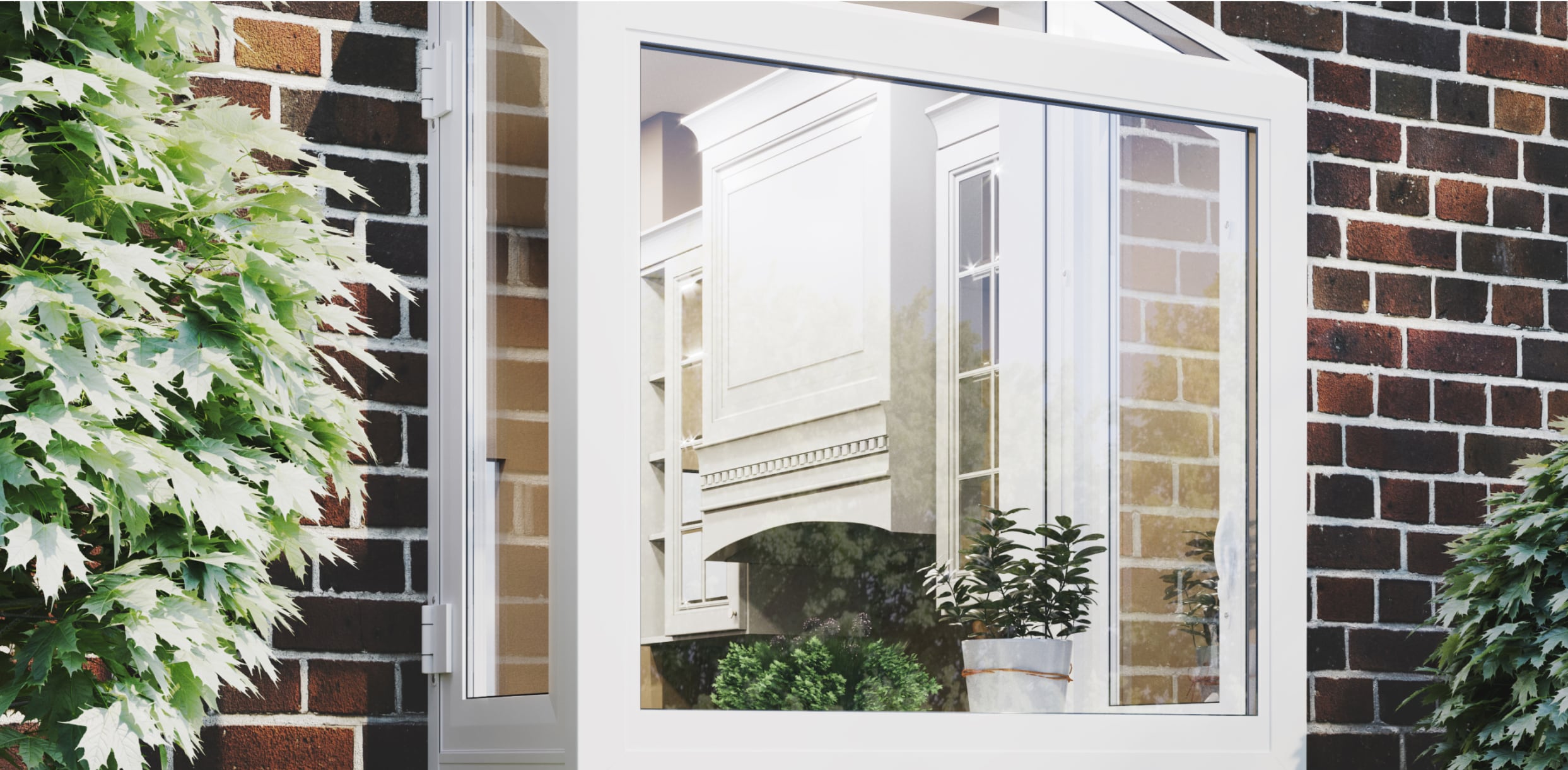 Exterior Garden Window in White with Casement End Vents