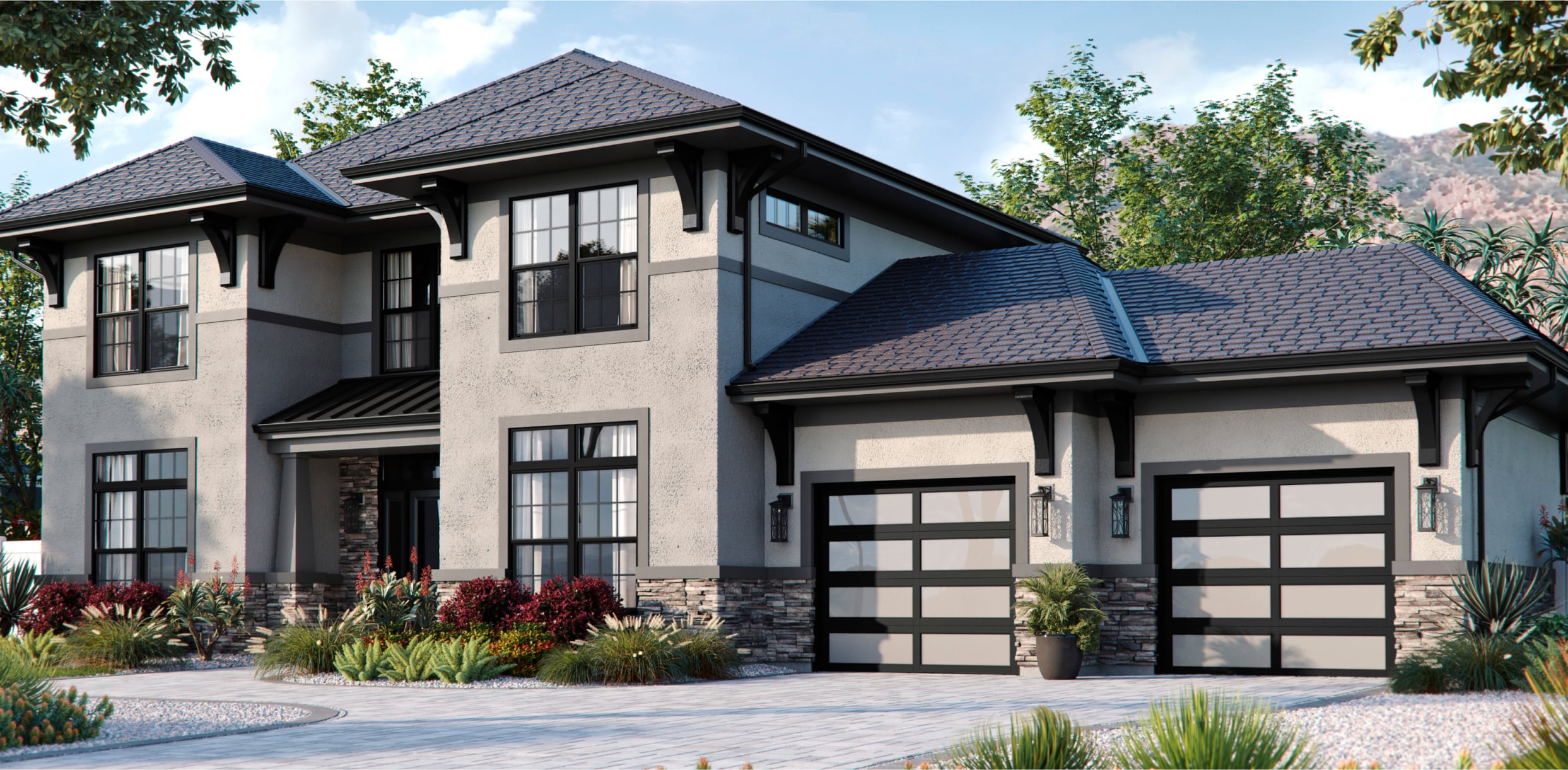 PGW_Exterior_ProSeries200_SingleHungWindow_Black_IdeasInspiration_Module_2_1243x610_p211 Home Exterior with Black West Pro 200 Series Single Hung Windows