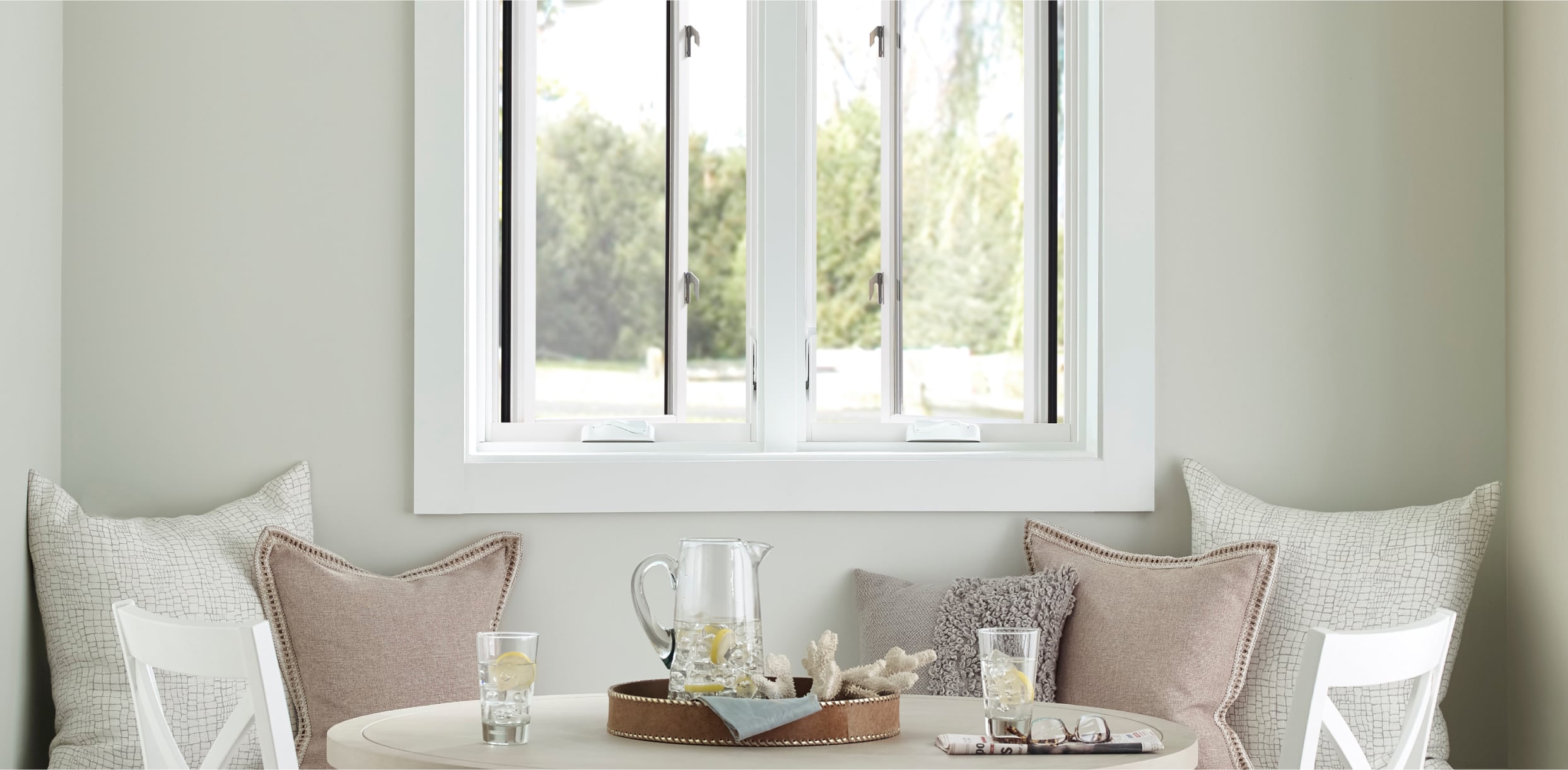 Interior View of an Open  MIRA Twin Casement Window in White