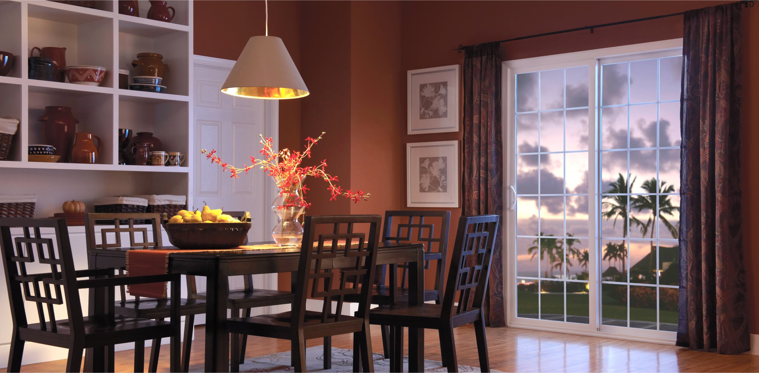 Interior View of a White 1500 Sliding Patio Door with Colonial Grilles