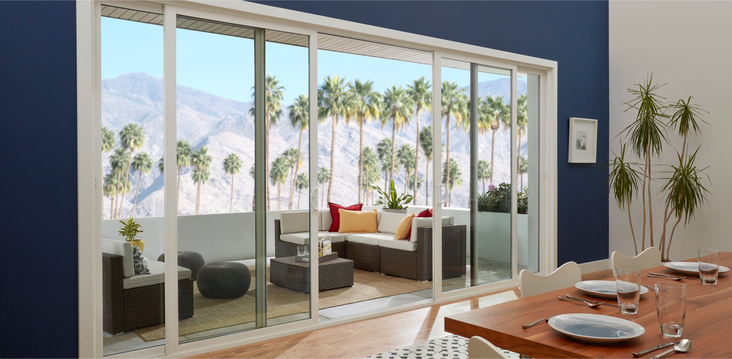 Interior View of a White 960 Bi-Parting Sliding Patio Door Open