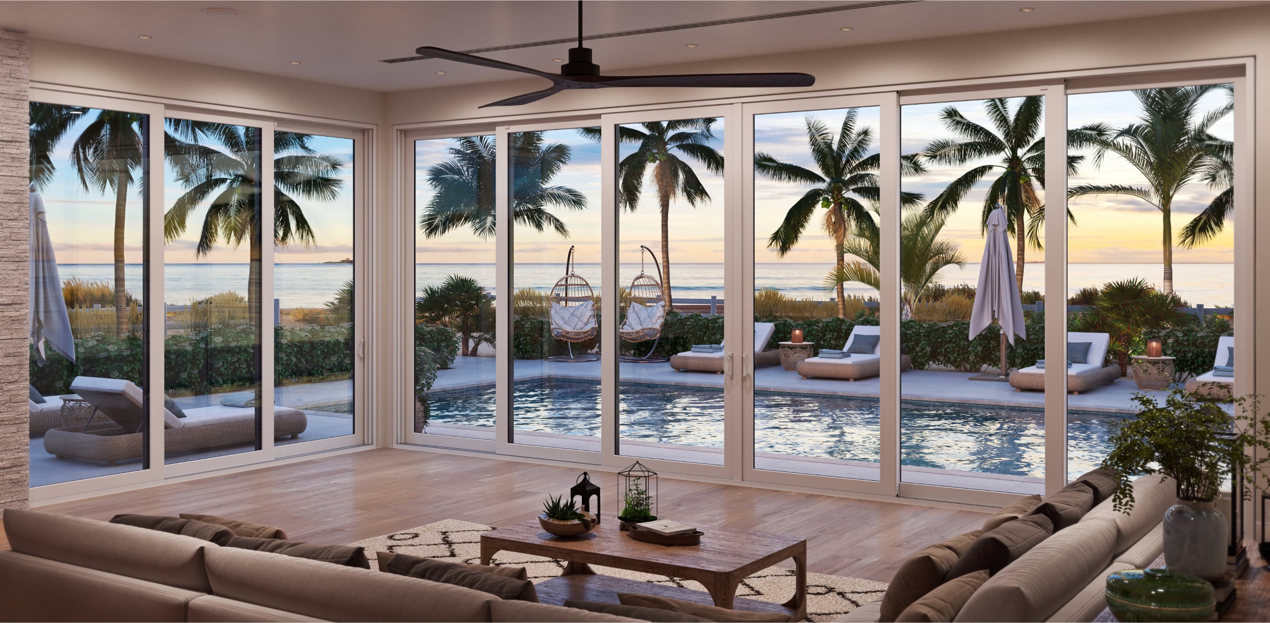 Interior View of Pocket and Bi-Parting Perspective Multi-Slide Patio Doors