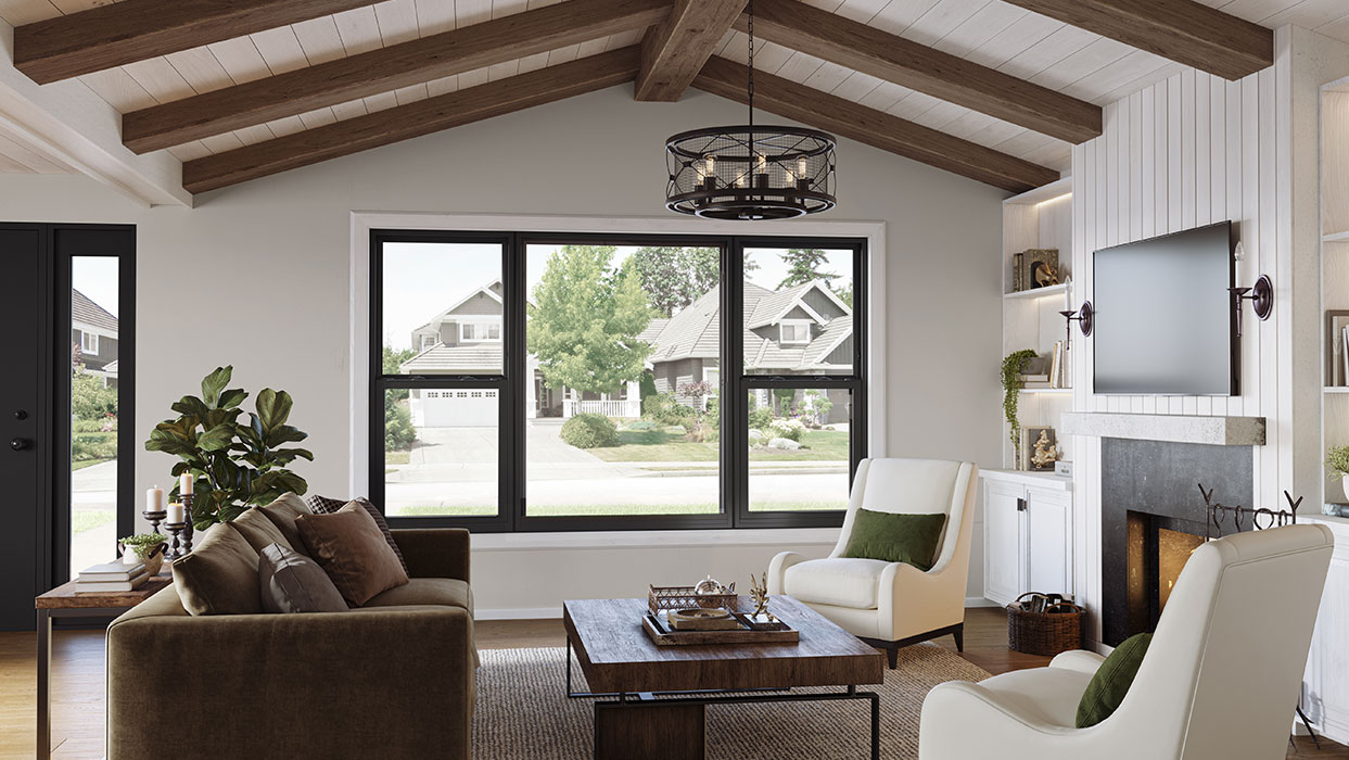 1500 Vinyl Collection Black Coextruded Double Hung and Picture Window Combination